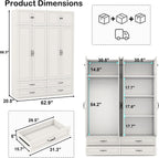 Armoire Wardrobe Closet with Doors: 89" Extra Tall White Wardrobe with Storage on Top, Bedroom Armoires with 4 Doors and 4 Drawers, Large Wood Closet Armoire for Hanging Clothes