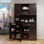 Gizoon Tall Kitchen Storage Cabinet with Door and Shelves Dark Brown | Kitchen Pantry Cabinet with Storage 67" Large Coffee Bar Hutch with Storage for Dining Room Kitchen and Living Room, Painted