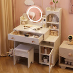 Vabches Kids Vanity with Mirror & Lights,Princess Toddler Vanity Table | 2 in 1 Princess Makeup Vanity Desk Wooden Pretend Play Vanity Desk and Chair Set for Little Girls,White
