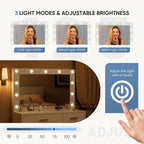 DUMOS Makeup Vanity Desk with Mirror and Lights, Charging Station | 11 LED Bulbs, Dressing Table, Large Cabinet, 2 Drawers, USB-C Power Outlet, 3 Color Adjustable Lighting, White