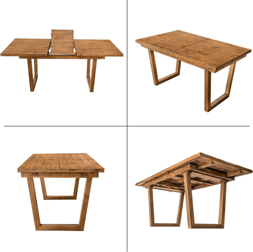 55-71'' Extendable Dining Table for 4 6 8, Reclaimed Pine Wood Kitchen Table with U-Shaped Leg, Rectangular Dining Room Table for Kitchen, Home Office, Living Room, Space Saving, Brown