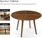 HULALA HOME Round Dining Table for 4, 45” Solid Wood Kitchen Table, Small Dinner Coffee Writing Table for Kitchen Dining Room, Save Space, Walnut