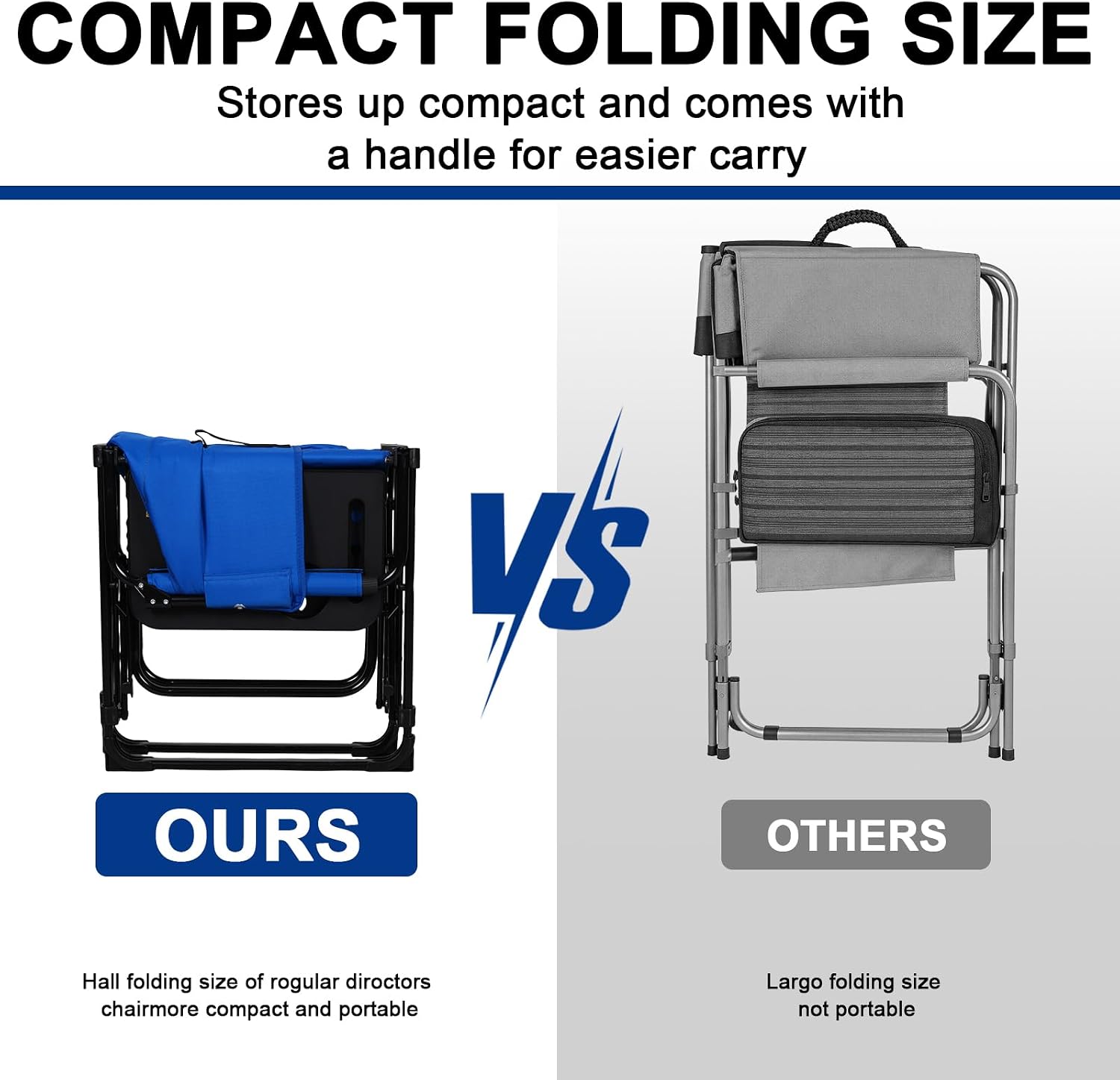 Romswi 2Pack Director Chairs for Outdoor, Folding Camping Chair, Compact Directors Chair Side Table and Side Bag, Heavy Duty Oversize Chair for Beach Fishing Picnic, Holds up to 400 lbs Blue