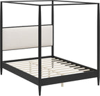 Merax Black Queen Size Canopy Bed Frame with Boucle Headboard and 4 Poster