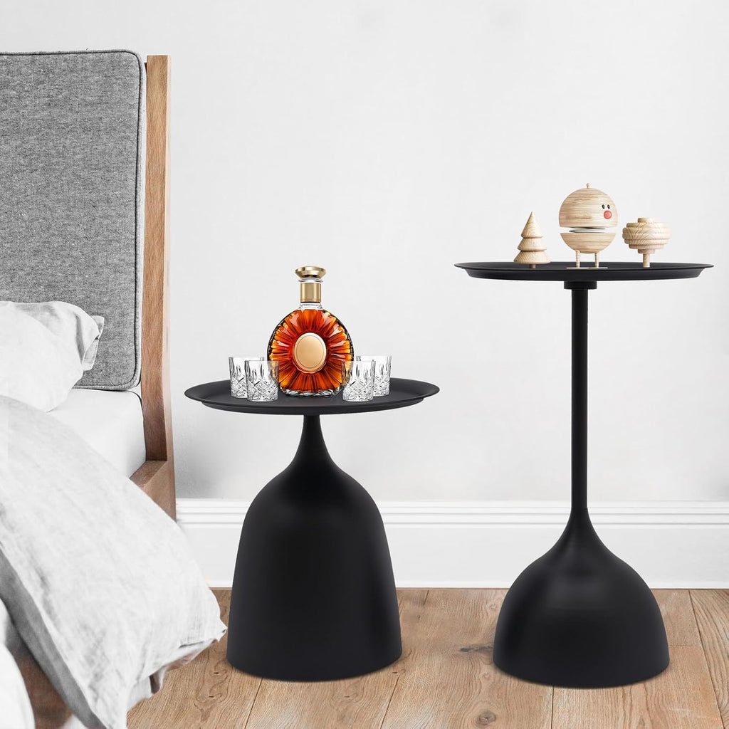 Bacocoo Round Side Table Set of 2, Metal End Tables Matte Black - 16.9" & 23.6" Height Modern Nesting Tables for Living Room, Bedroom, Office Sturdy.(Iron, Easy Assembly)