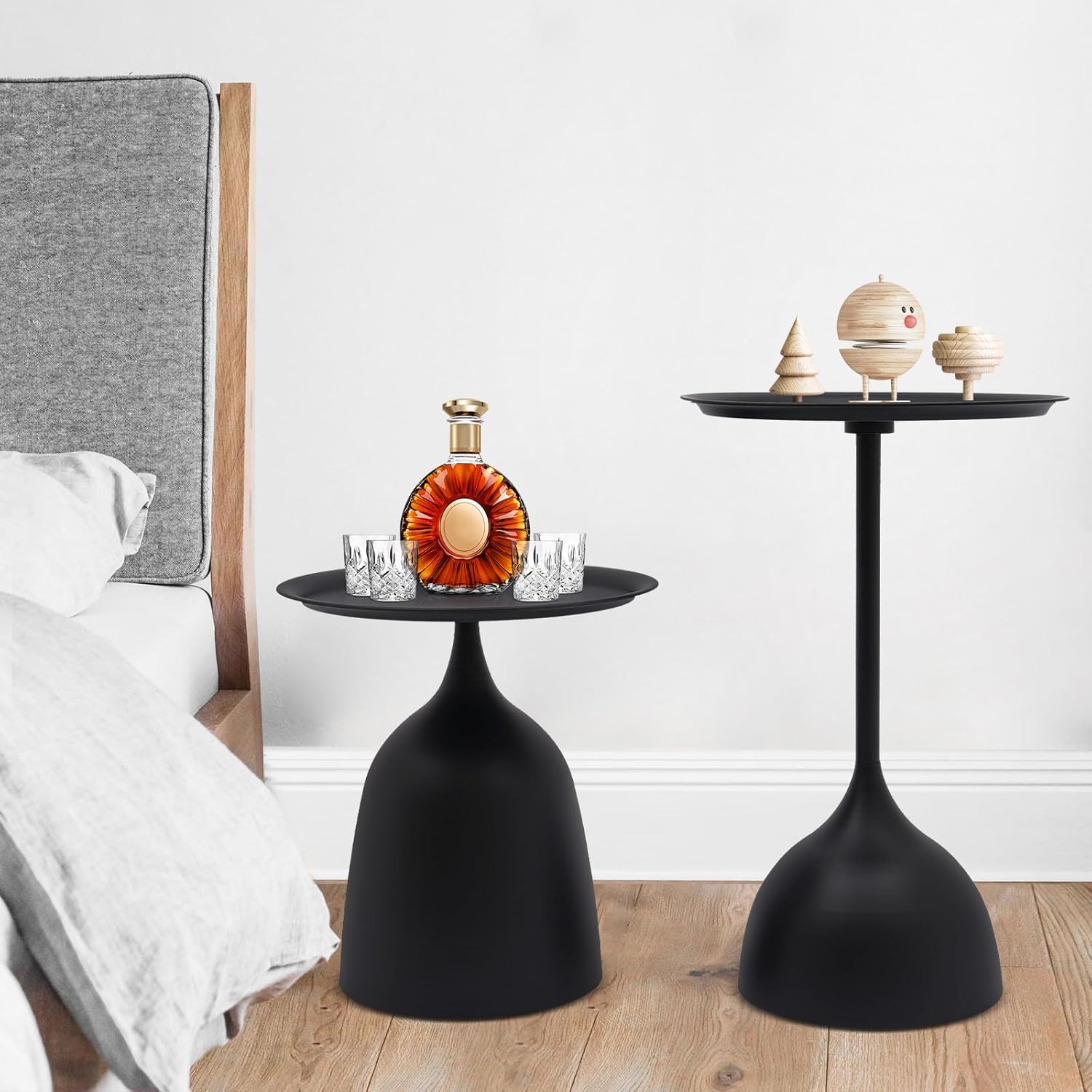 Bacocoo Round Side Table Set of 2, Metal End Tables Matte Black - 16.9" & 23.6" Height Modern Nesting Tables for Living Room, Bedroom, Office Sturdy.(Iron, Easy Assembly)