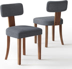 LUXOAK Mid Century Modern Dining Chairs Set of 2, Linen Upholstered Kitchen Chairs with Curved Backrest & Adjustable Legs for Living Room/Bedroom/Lounge, Easy to Install, Grey Linen
