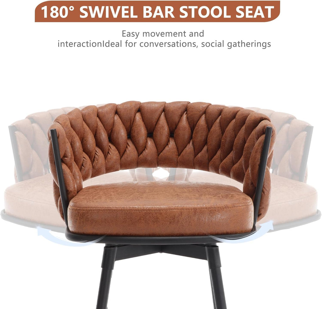 BV Counter Height Bar Stools Set of 4, 26 inch Seat Height Bar Stools, 180° Swivel Barstools with Woven Back and Footrest, Suede Fabric Counter Stools for Kitchen Island, Bar Pub