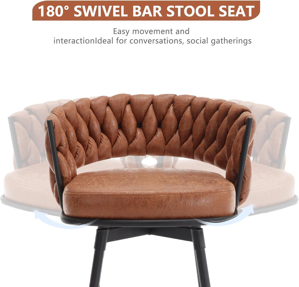 BV Counter Height Bar Stools Set of 4, 26 inch Seat Height Bar Stools, 180° Swivel Barstools with Woven Back and Footrest, Suede Fabric Counter Stools for Kitchen Island, Bar Pub