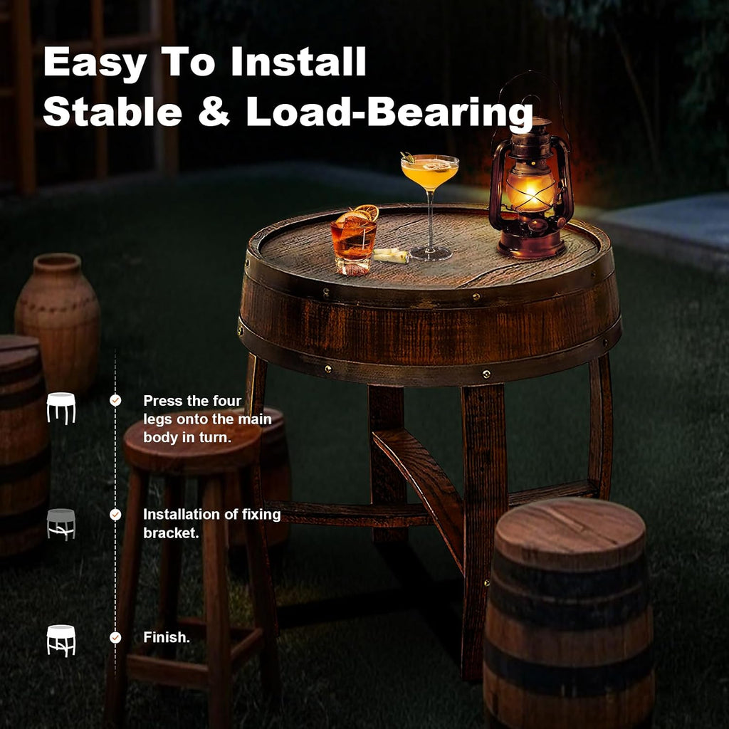 Wine Barrel Table - Whiskey Barrel End Table for Living Room, Cafe, or Office Decor