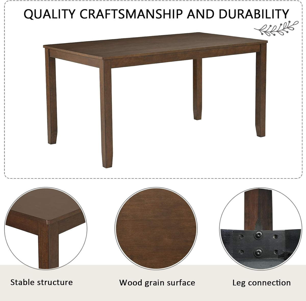 LUMISOL Farmhouse Dining Table Set for 6, Solid Wood Kitchen Table Set with 4 Upholstered Chairs and Bench for Kitchen, Dining Room, Dark Walnut