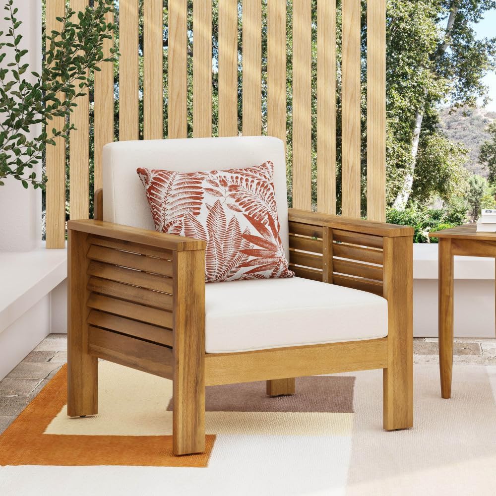 free-space Mi Apricot seat Cushion Courtyard Leisure Single Chair, Solid Wood Balcony Meeting Chair, 27.75-inch Wide Outdoor Solid Wood Leisure Chair