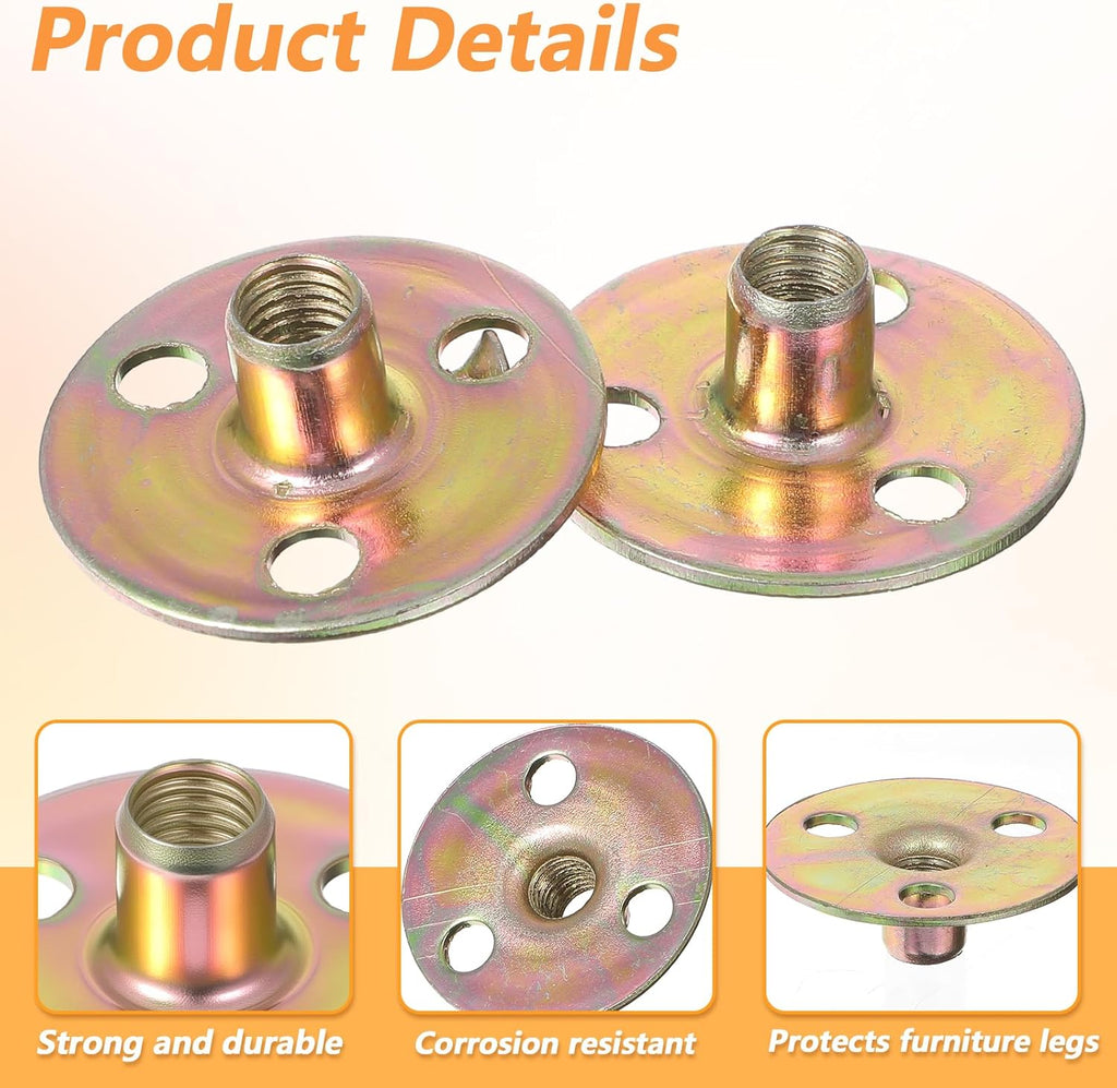 6 Sets Furniture Leg Mounting Plates 5/16 Furniture Leg Mounting Plates Three Hole Cylindrical Plate with 18 Screws Cylindrical Plate Nut T Nuts for Sofa Chair Cabinet Couch Strengthen Weak Feet