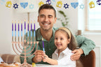 Dripless Hanukkah Candles 45 Hanukkah Candles Decorative Purple, with Blue & Gold Frosted Stripes 1-Hour Burn Time