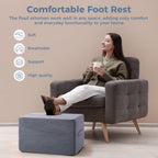 Rectangular Pouf Ottoman, Foam-Filled Footrest, Dark Gray | Soft coral fleece, adjustable foam filling, hidden storage and a carry handle combine comfort with everyday convenience.