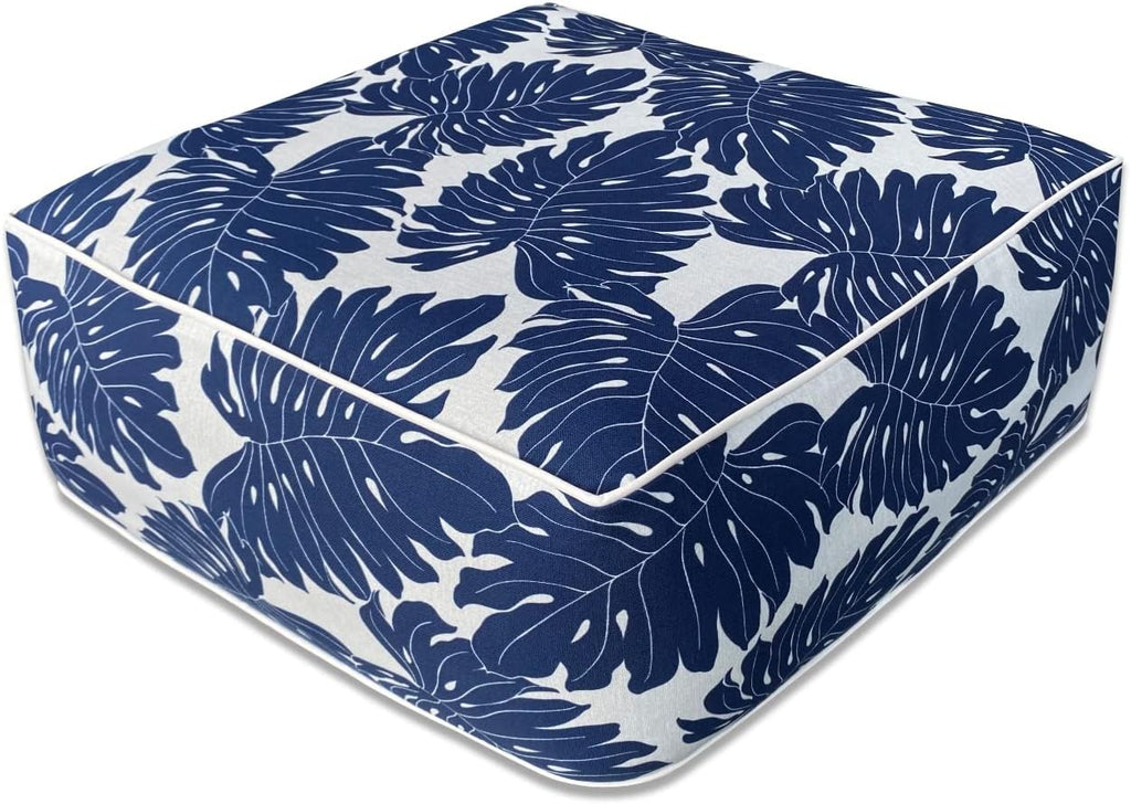 Outdoor Inflatable Footstool Ottomans Navy Leaves Square 23x9 Inch Patio Foot Stools and Ottomans Portable Footstool