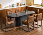 GrandNoor Coffee Faux Leather Dining Chairs Set of 4, Mid-Century Modern Dining Room Chairs with Armless, Checkered Kitchen Chair with Metal Legs