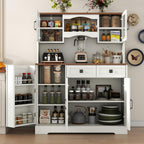 Loomie 60" Tall Farmhouse Pantry Cabinet, Kitchen Hutch with 2 Drawers, Kitchen Pantry Storage Cabinet with Adjustable Shelf and Microwave Stand, Food Pantry Cabinet for Living Room, Kitchen (White)