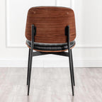 LUNLING Dining Chairs Set of 2 Mid Century Modern Retro Faux Leather Chair with Walnut Bentwood Upholstered Seat Metal Legs Chairs,Adjustable Foot for Kitchen Dining Room Chairs(Black)