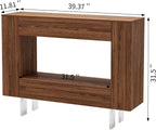 Console Table, Entryway Table with Hidden Storage Cabinets, Adjustable Shelves, Farmhouse Sofa Table for Behind The Couch, Living Room, Hallway, Brown Wood Grain Finish