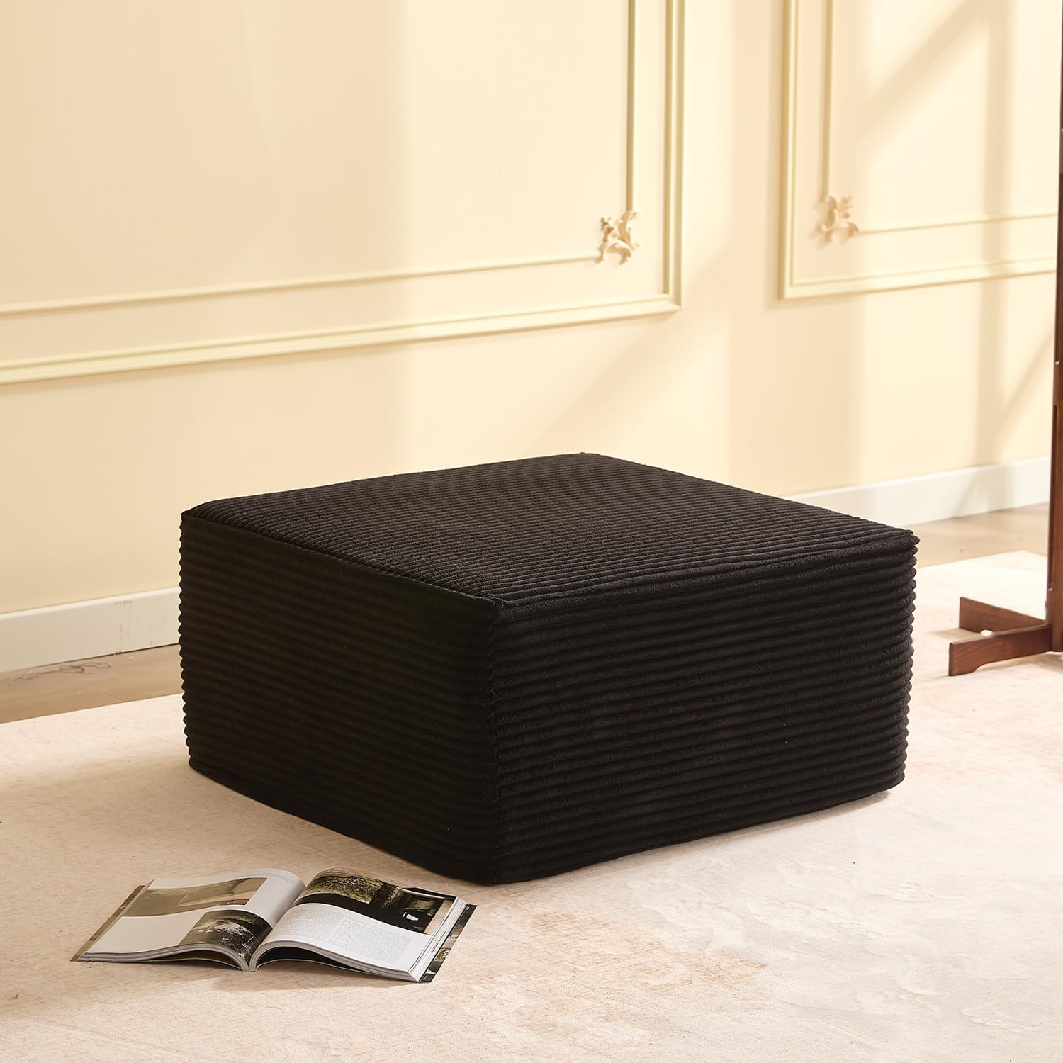 Afuson Cozy Square Ottoman, Comfortable Seating, No Assembly Required, Black