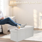 Bsketa Storage Ottoman Bench, 34" Folding Velvet Foot Rest Stool, White | Large Ottoman with Storage, Thicker Foam Padded Seat, Livingroom, Dorm, Bedroom, Easy to install, 86L,34 x 13 x 13in