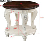 P PURLOVE 22'' Two Tone Round End Table with Shelf for Living Room, Solid Wood Frame, Easy Assemble (Beige and Espresso)