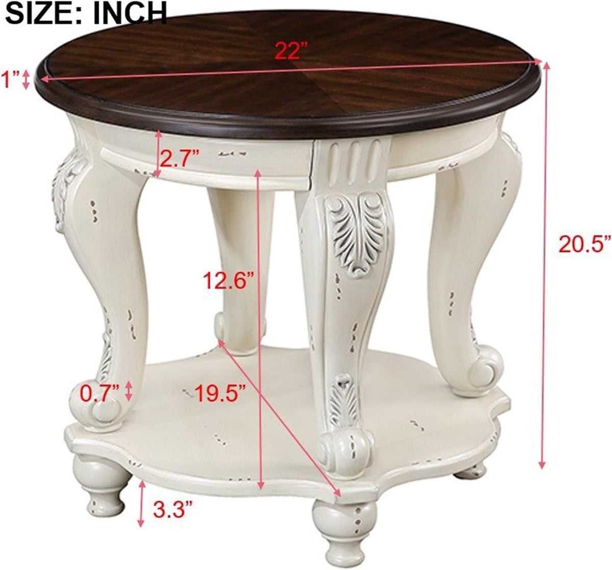 P PURLOVE 22'' Two Tone Round End Table with Shelf for Living Room, Solid Wood Frame, Easy Assemble (Beige and Espresso)