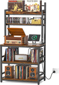 Large Record Player Stand with Vinyl Storage Shelf, Holds Up 500+ Albums | 5-Tier Record Player Table Turntable Stand with Charging Station & CD/DVD Rack, Vinyl Record Storage for Living Room Bedroom