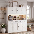 HITHOS 73" Tall Kitchen Pantry Storage Cabinet, Large Charging Hutch, White | Wood Kitchen Pantry Cabinet with Charging Station, Kitchen Hutch Storage Cabinet with Countertop, Food Pantry with LED Light