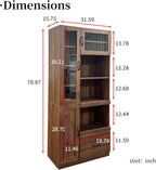 JOYSOURCE Tall Kitchen Hutch Cabinet with Pull-Out Shelves, Storage Drawer, Glass Doors Freestanding Pantry Large Kitchen Cupboard for Dining Room with Microwave Countertop Walnut Finish