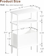 End Table with Storage Basket, Small Narrow Side Table for Bedroom Living Room, 3-Tier Slim Bedside Table, 25" H Nightstand with Fabric Shelf, White