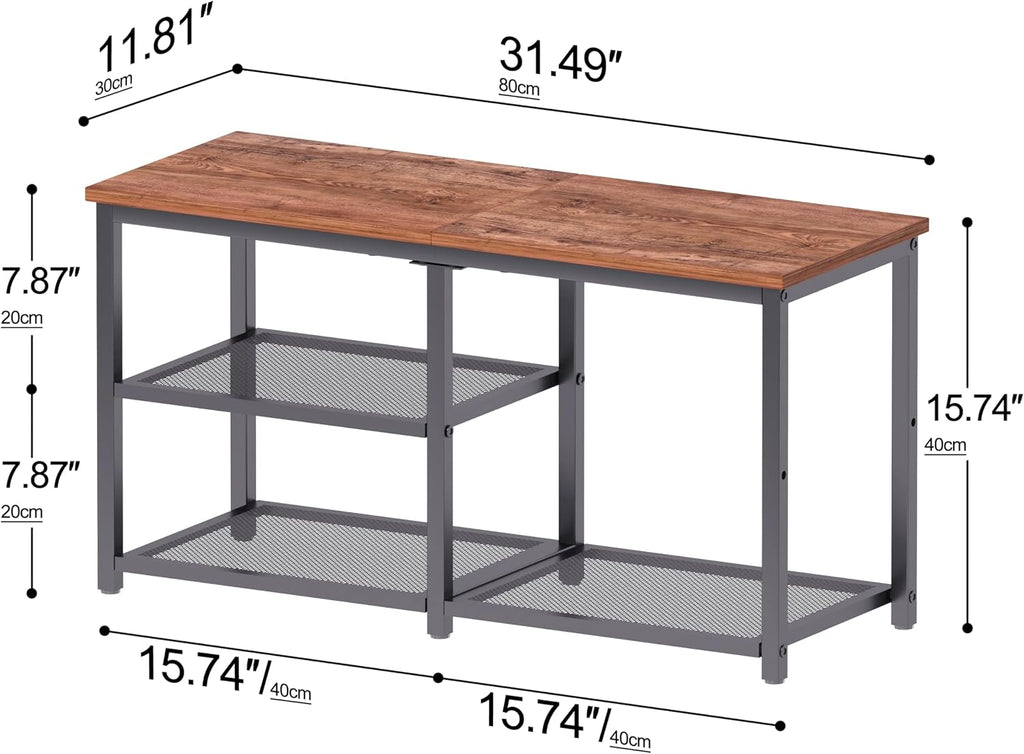 CHEMPFR Shoe Bench with Storage, Shoe Rack Organizer, Spacious Wood Top Entryway Bench, with 300 lb Capacity for Hallway, Living Room, Rustic Brown (3 Tier 31.5″x11.81″x15.74″)