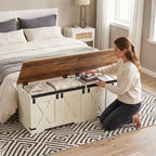 Hzuaneri 59" Farmhouse Storage Chest and Bench | 70 Gal | 330lb Seat | Soft-Close Hinges | Retro White | Shoe and Blanket Storage for Bedroom, Living Room, Entryway | Easy Assembly | SB15014X
