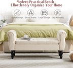 47.6" Storage Bench for End of Bed Bedroom, Velvet Ottoman Bench with Arms and Wood Legs, Upholstered Tufted Button Entryway Bench with Storage, Window Sitting Bench for Living Room, Cream