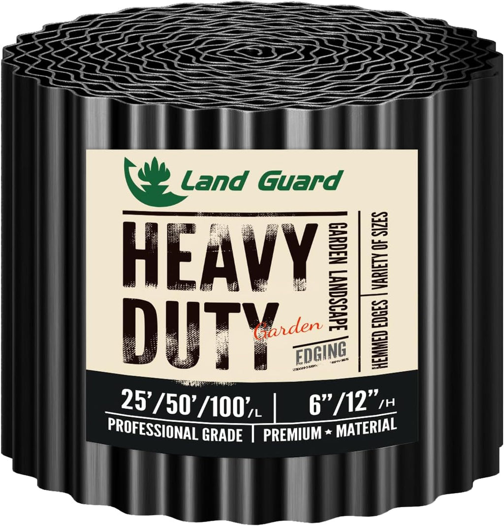 Land Guard Corrugated Garden Edging Border, 6" x 25' Landscape Paver Edging, Tall Landscape Edging, Fence for Garden, Flower Bed, Lawn and Landscape Edging (Glossy Black)