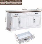 66" Large Sideboard Buffet Cabinet with Storage, Farmhouse Buffet Table Coffee Bar Wine Bar Kitchen Storage Cabinet with Drawers for Dining Room, Living Room, White & Walnut