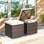 Pemberly Row 2PCS Patio Rattan Ottoman Seat with Storage, Off White, Durable Outdoor Furniture, Multipurpose Design for Patio Seating and Storage Solutions