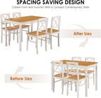 Harper & Bright Designs 5-Piece Dining Table and Chair Set for Apartment or Kitchen, Solid Rubberwood Kitchen Table Set, Space-Saving Design, Chairs Slide Under Table, Easy to Clean (Natural White)