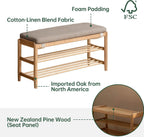YESWOOD Solid Wood Shoe Bench Assembled, Shoe Rack Bench with Cushion for Entryway, Living Room, Bedroom, Hallway, 31.49“ x 11.81” x 17.71", Nature+Gray