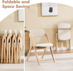 Folding Chairs with Cushion Set of 4,Linen Padded Foldable Dining Chairs, Raw Wooden Folding Dining Chairs, for Dining Rooms, Wedding Parties, Offices Indoor Outdoor Beige
