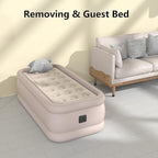 Twin Air Mattress with Built in Pump, Single Air Bed with Portable Storage Bag, 18'' Blow up Mattress Suitable for Home and Guests, Top Flocking, 18" Twin Khaki