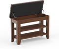 Shoe Bench for Entryway, Solid Rubberwood Shoe Bench with Hidden Storage, Adjustable 2-Tier Shelves & Soft PU Leather Seat, Shoe Rack Durable Easy Assembly for Hallway or Bedroom - Brown, 31.5"
