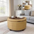 modscape 30" Velvet Round Storage Ottoman Coffee Table with Lift-Off Lid | Modern upholstered ottoman works as coffee table, footrest and extra seat. Large hidden storage for living room, bedroom.