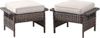 HUMMUH Outdoor Ottoman-Patio Rattan Footstool with Cushion Patio Ottoman for Deck Porch Balcony Garden-Brown/Beige