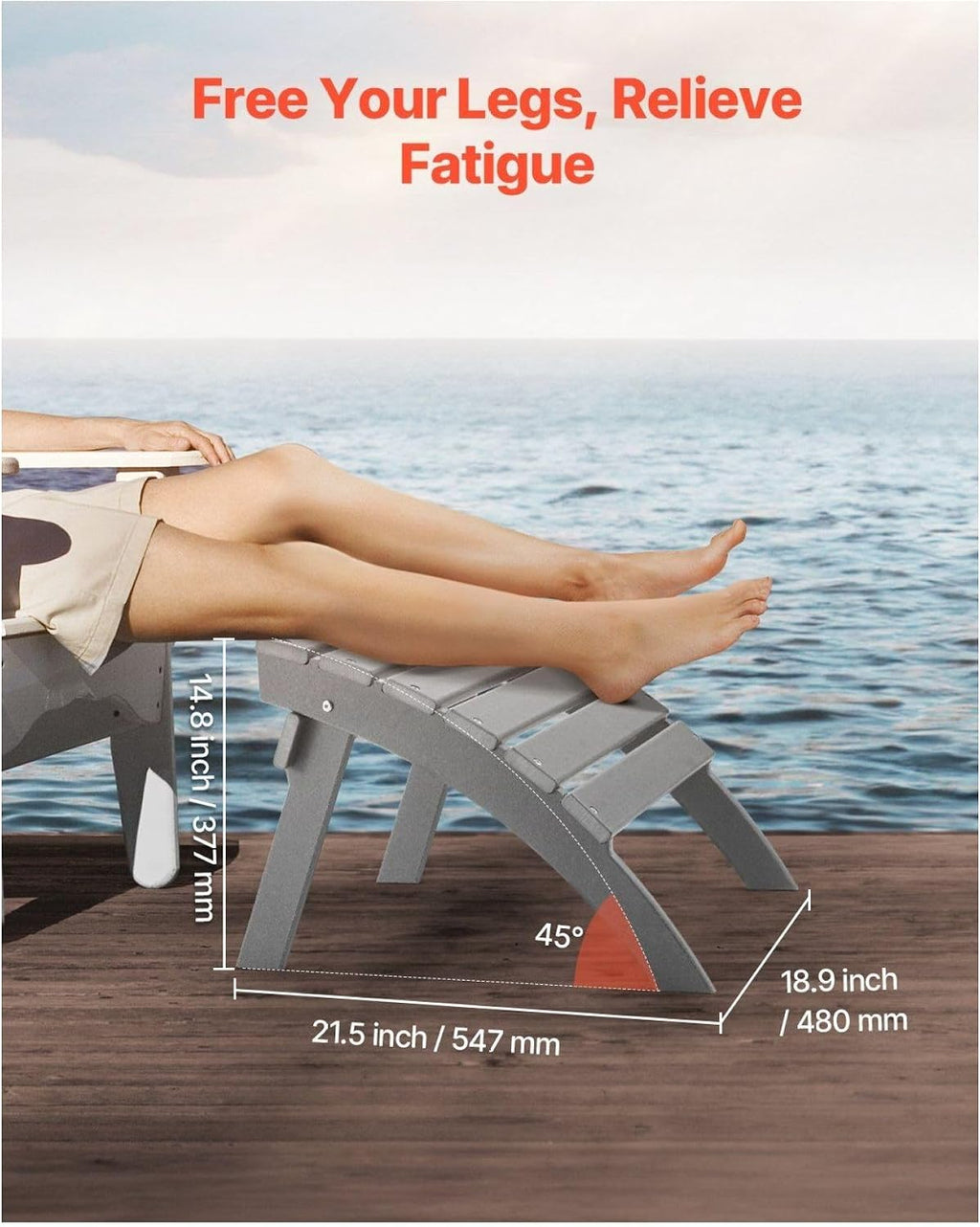 Adirondack Ottoman 21.5L x 18.9W x 14.8H Inch HDPE Folding Patio Footrest Gray