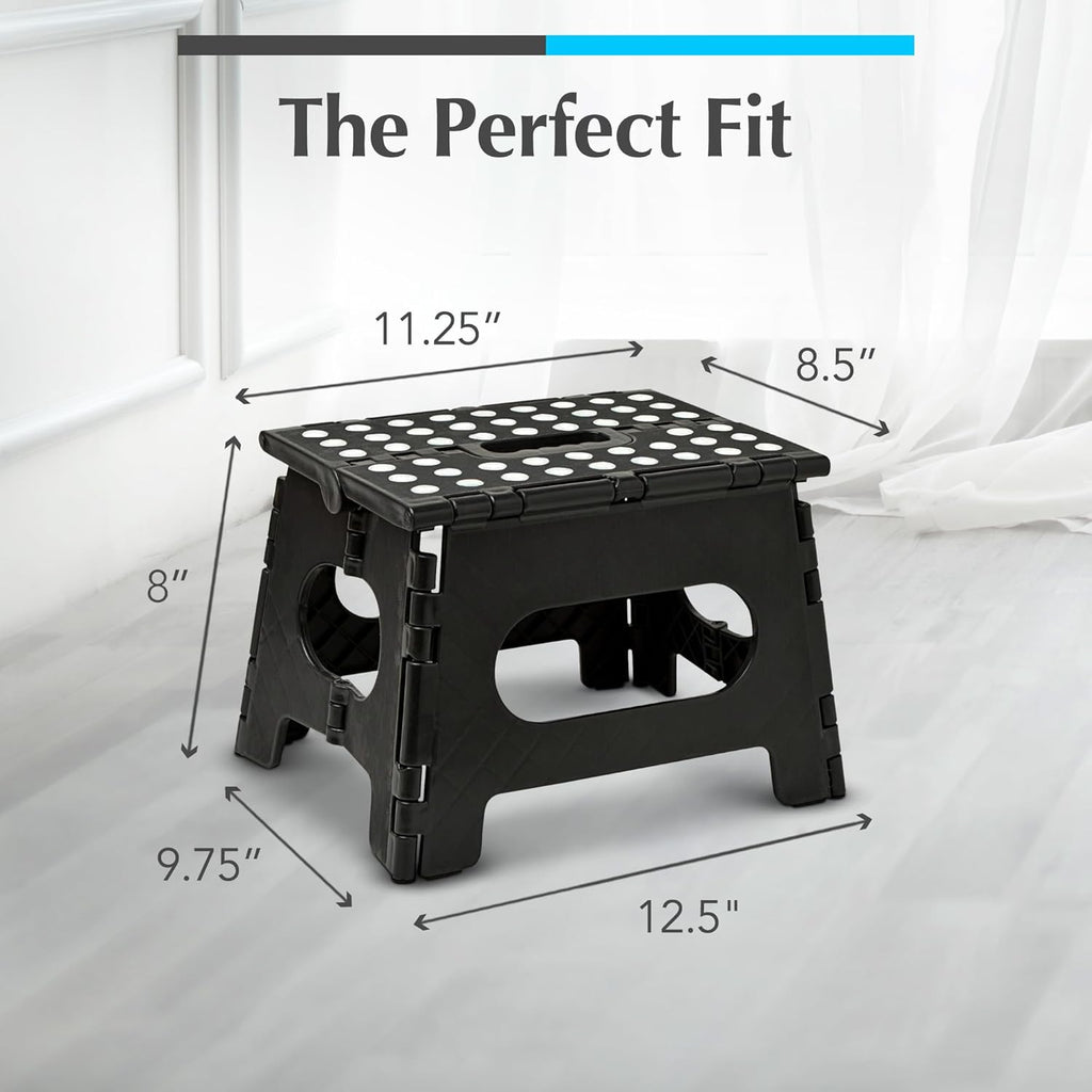 Handy Laundry Folding Step Stool 8 Inch, Black, Non-Slip Holds 300 lbs | 8 Inch, Black, Foldable Collapsible Step Stool, Non-Slip, Holds 300 lbs, Kitchen Bathroom Bedroom, Adults