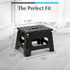 Handy Laundry Folding Step Stool 8 Inch, Black, Non-Slip Holds 300 lbs | 8 Inch, Black, Foldable Collapsible Step Stool, Non-Slip, Holds 300 lbs, Kitchen Bathroom Bedroom, Adults