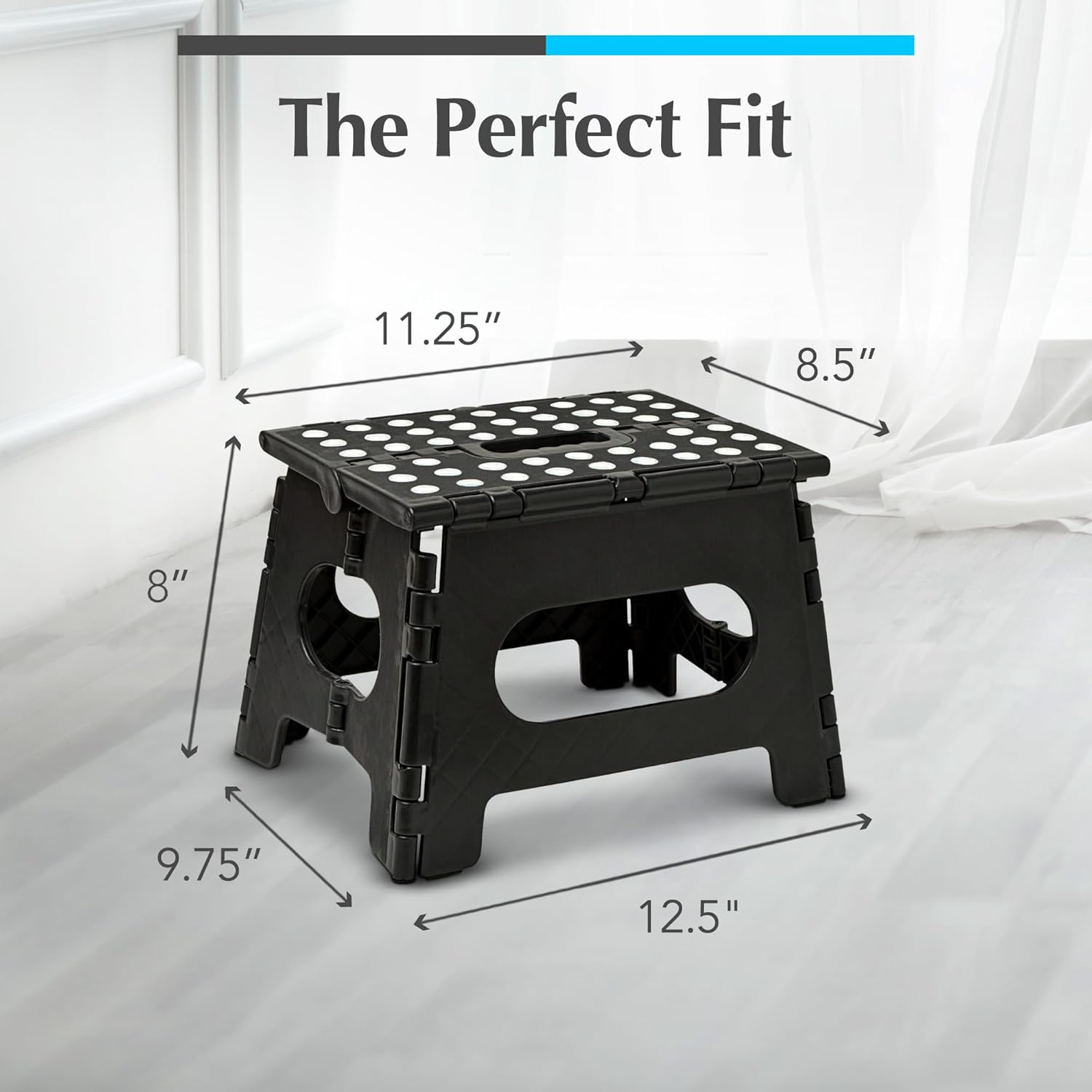 Handy Laundry Folding Step Stool 8 Inch, Black, Non-Slip Holds 300 lbs | 8 Inch, Black, Foldable Collapsible Step Stool, Non-Slip, Holds 300 lbs, Kitchen Bathroom Bedroom, Adults