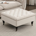 Large Square Storage Ottoman Uphlostered Tufted Button Coffee Table, Beige